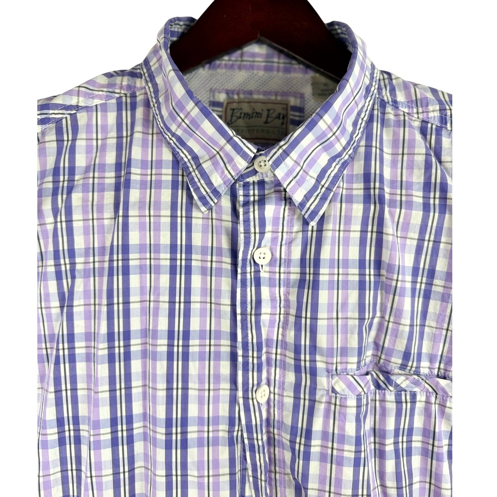 Bimini Bay Outfitters Mens Plaid‎ Short Sleeve Button Up Shirt XL Purple White